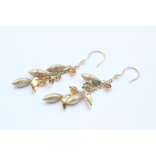 83 - 9ct Gold Peridot & Orange Gemstone Drop Earrings (5g)