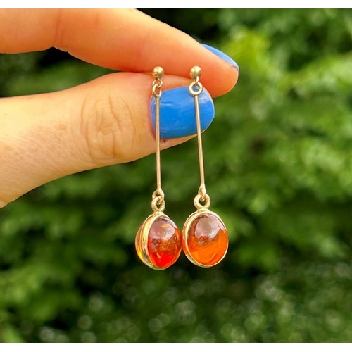 119 - 9ct Gold Amber Drop Earrings (3.5g)