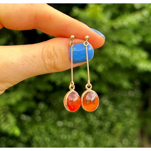 119 - 9ct Gold Amber Drop Earrings (3.5g)