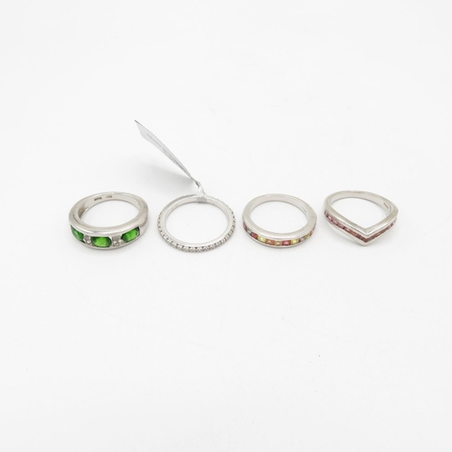 152 - Four Silver Gemstone Set Dress Rings By Tggc Including Diamond (14g)