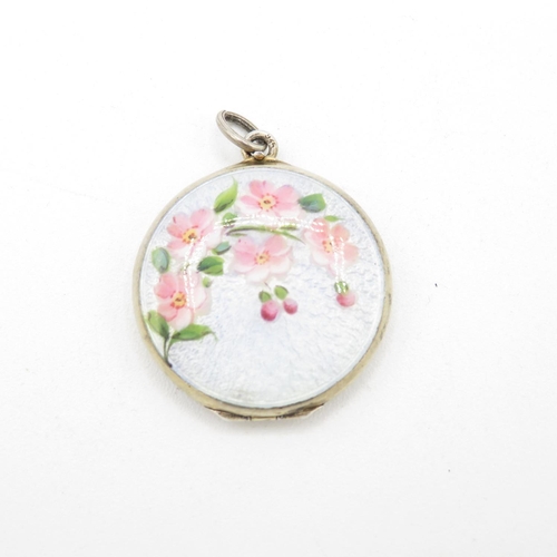 187 - A Silver Guilloche Enamel Floral Locket (16g)