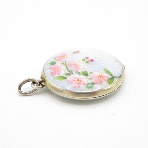 187 - A Silver Guilloche Enamel Floral Locket (16g)