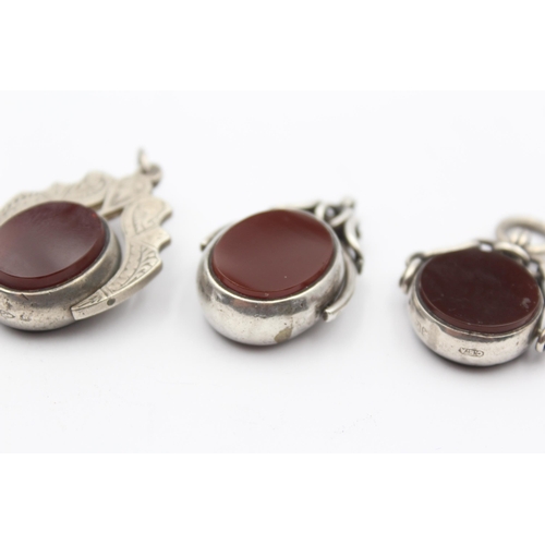 176 - Three Antique Silver Gemstone Swivel Fobs (32g)