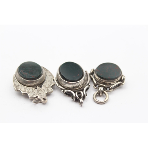 176 - Three Antique Silver Gemstone Swivel Fobs (32g)