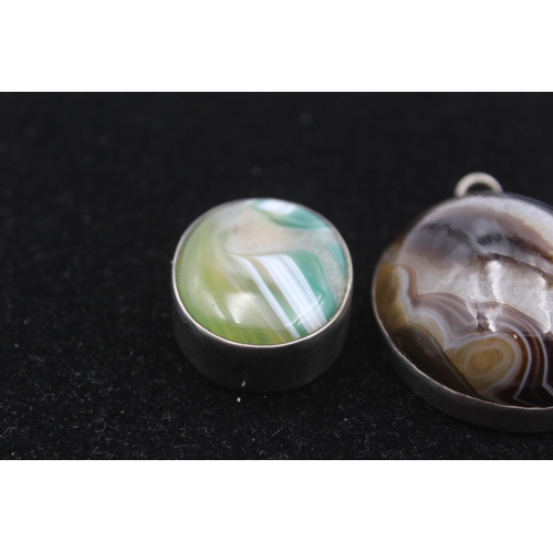 178 - Two Mid Century Modernist Silver Gemstone Set Rings And Two Pendants (88g)