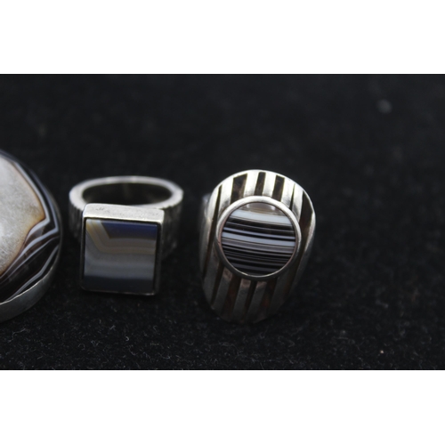 178 - Two Mid Century Modernist Silver Gemstone Set Rings And Two Pendants (88g)
