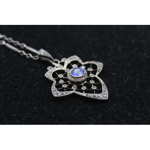 181 - An Edwardian Silver Paste Set Pendant Necklace (14g)