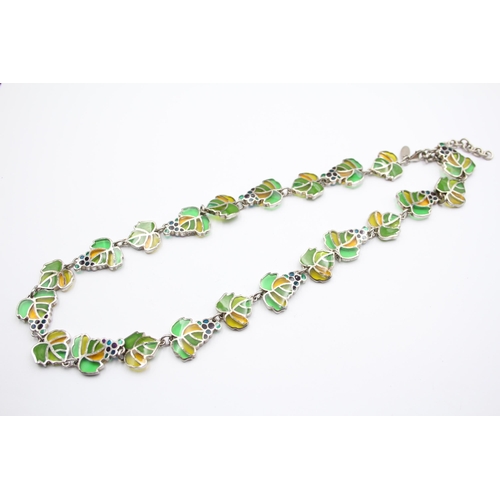 205 - A Silver Stained Glass Effect Grape Design Necklace By The Metropolitan Museum Of Art (66g)