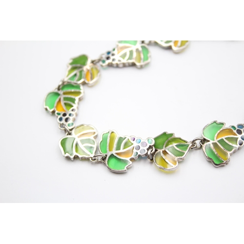 205 - A Silver Stained Glass Effect Grape Design Necklace By The Metropolitan Museum Of Art (66g)