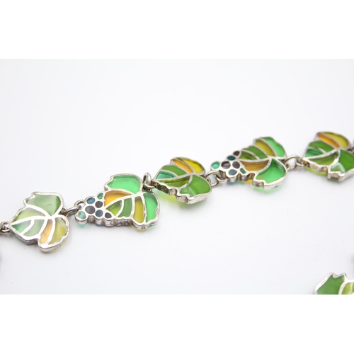 205 - A Silver Stained Glass Effect Grape Design Necklace By The Metropolitan Museum Of Art (66g)