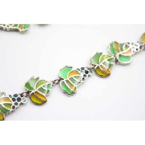 205 - A Silver Stained Glass Effect Grape Design Necklace By The Metropolitan Museum Of Art (66g)