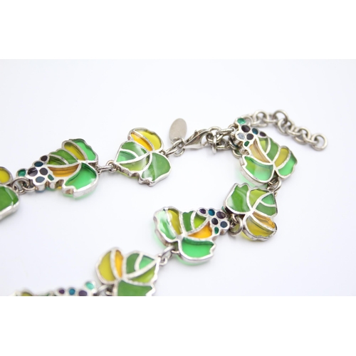 205 - A Silver Stained Glass Effect Grape Design Necklace By The Metropolitan Museum Of Art (66g)