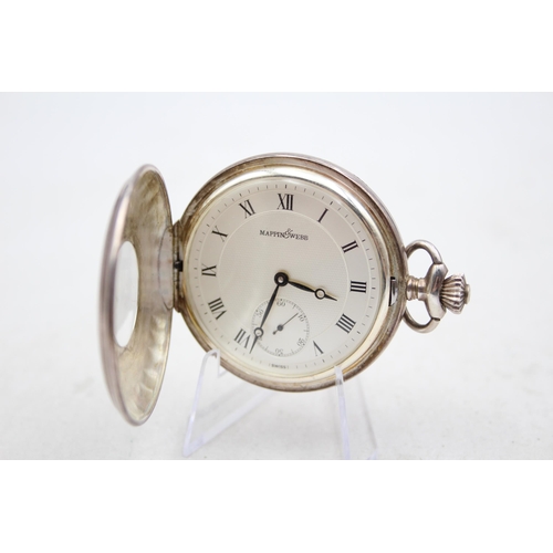 272 - MAPPIN & WEBB 925 SILVER Gents Vintage Half Hunter POCKETWATCH Hand-wind WORKING