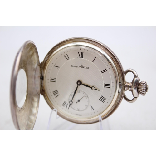 272 - MAPPIN & WEBB 925 SILVER Gents Vintage Half Hunter POCKETWATCH Hand-wind WORKING