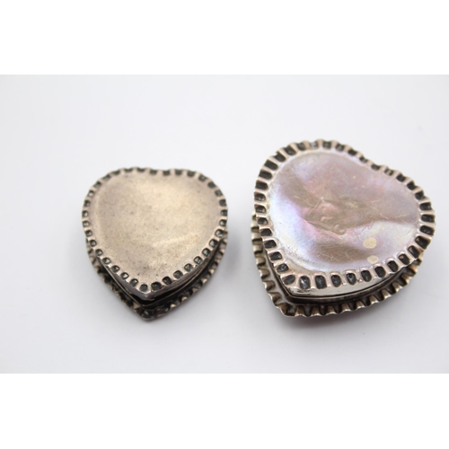 275 - 2 x Antique .925 STERLING SILVER Heart  Shaped Pill / Trinket Boxes (22g)