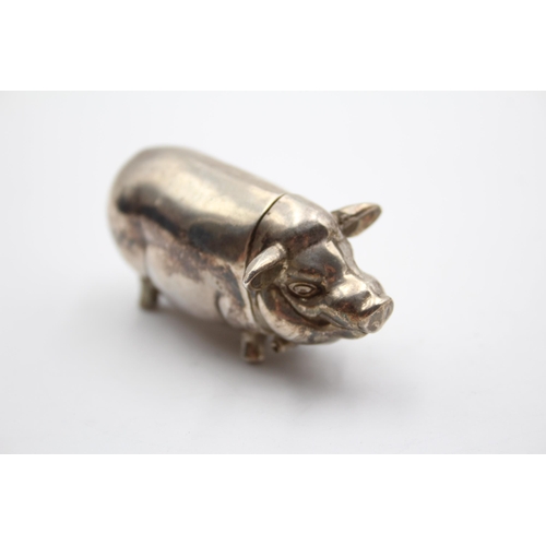 283 - Antique / Vintage Stamped .925 STERLING SILVER Novelty Pig Vesta Case (41g)