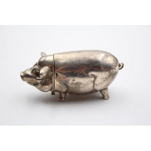 283 - Antique / Vintage Stamped .925 STERLING SILVER Novelty Pig Vesta Case (41g)