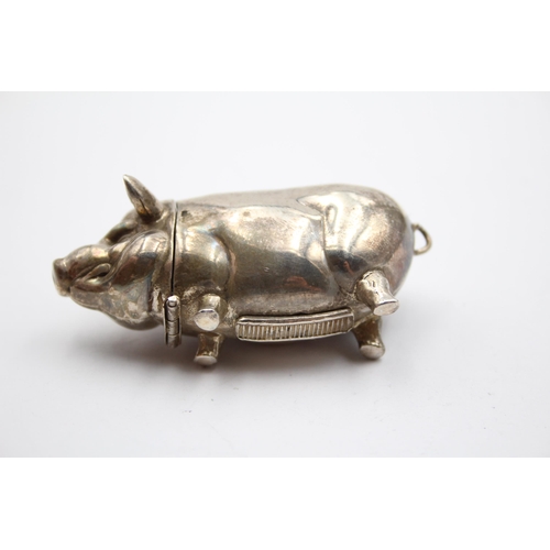 283 - Antique / Vintage Stamped .925 STERLING SILVER Novelty Pig Vesta Case (41g)