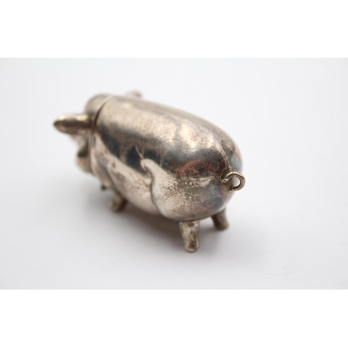 283 - Antique / Vintage Stamped .925 STERLING SILVER Novelty Pig Vesta Case (41g)