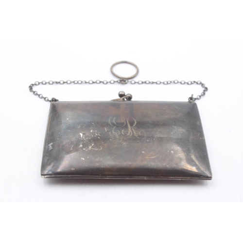 292 - Antique Hallmarked 1919 Chester STERLING SILVER Calling Card Case / Bag (94g)