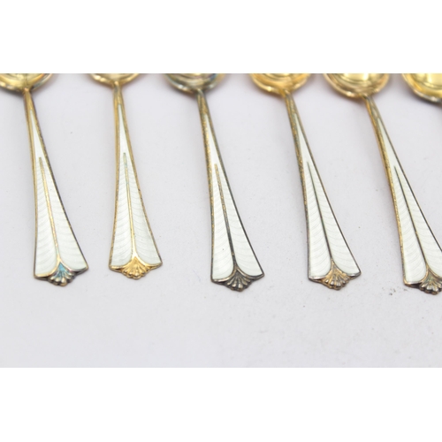 298 - 10 x DAVID ANDERSON .925 Sterling Silver Gilt Guilloche Enamel Spoons (96g)