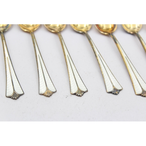 298 - 10 x DAVID ANDERSON .925 Sterling Silver Gilt Guilloche Enamel Spoons (96g)