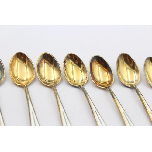 298 - 10 x DAVID ANDERSON .925 Sterling Silver Gilt Guilloche Enamel Spoons (96g)