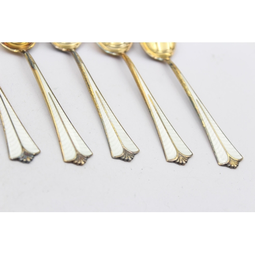 298 - 10 x DAVID ANDERSON .925 Sterling Silver Gilt Guilloche Enamel Spoons (96g)