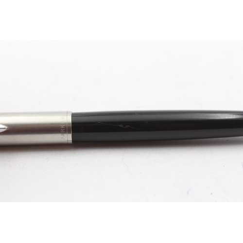 319 - Vintage PARKER 51 Black FOUNTAIN PEN w/ Brushed Steel Cap WRITING Cased