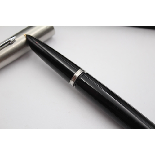 320 - Vintage PARKER 51 Black FOUNTAIN PEN w/ Brushed Steel Cap WRITING Cased