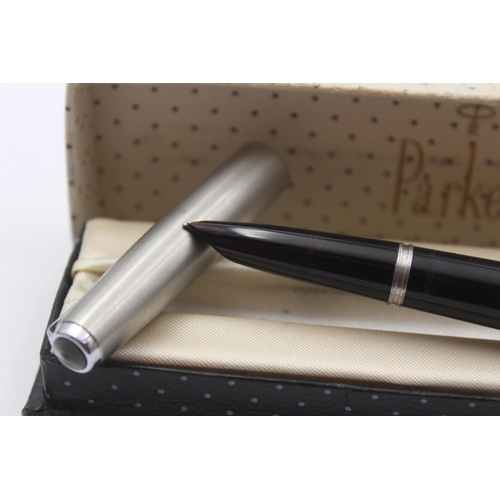 321 - Vintage PARKER 51 Black FOUNTAIN PEN w/ Brushed Steel Cap WRITING Boxed