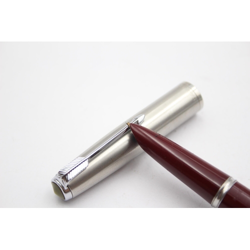 324 - Vintage PARKER 51 Burgundy FOUNTAIN PEN w/ Brushed Steel Cap WRITING