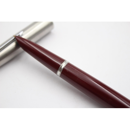 324 - Vintage PARKER 51 Burgundy FOUNTAIN PEN w/ Brushed Steel Cap WRITING