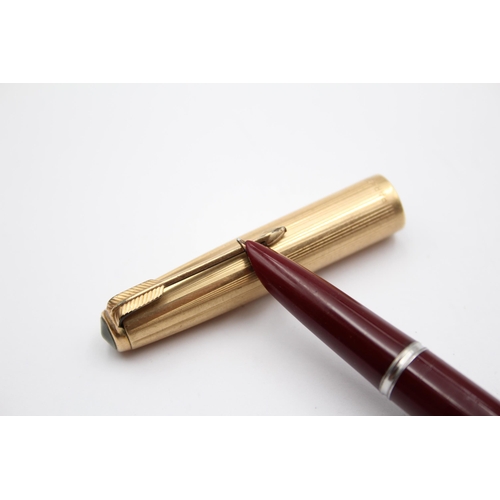 327 - Vintage PARKER 51 Burgundy FOUNTAIN PEN w/ Rolled Gold Cap WRITING