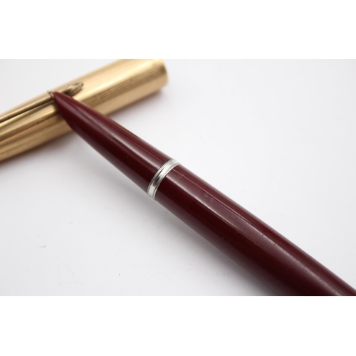 327 - Vintage PARKER 51 Burgundy FOUNTAIN PEN w/ Rolled Gold Cap WRITING