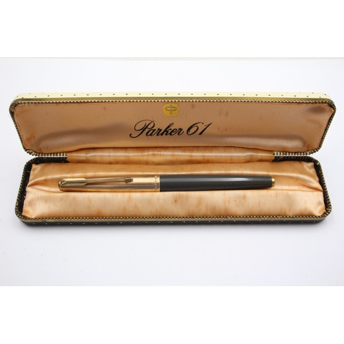 329 - Vintage PARKER 61 Grey FOUNTAIN PEN w/ Rolled Gold Cap, Box WRITING