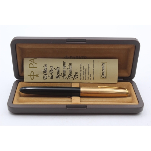 332 - Vintage PARKER 51 Black Fountain Pen w/ Rolled Gold Cap WRITING Boxed