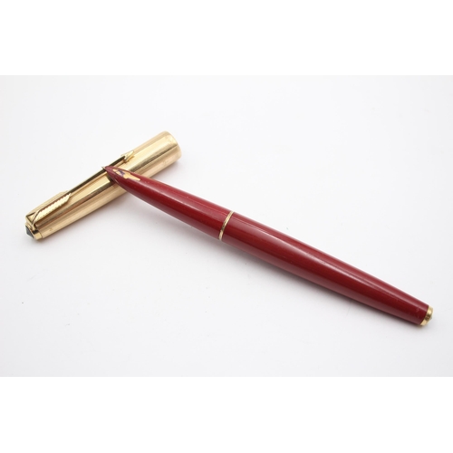 335 - Vintage PARKER 61 Red Fountain Pen w/ Gold Plate Cap WRITING