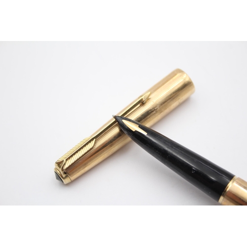 337 - Vintage PARKER 61 Rolled Gold FOUNTAIN PEN w/ Gold Plate Nib WRITING (24g)