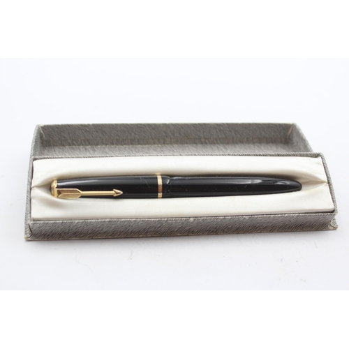 343 - Vintage PARKER Senior Duofold Black FOUNTAIN PEN w/ Gold Plate Nib WRITING Boxed