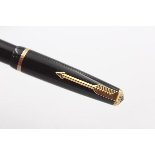 343 - Vintage PARKER Senior Duofold Black FOUNTAIN PEN w/ Gold Plate Nib WRITING Boxed