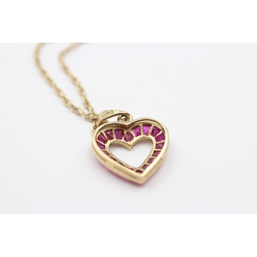 150 - 9ct Gold Synthetic Ruby Heart Pendant Necklace (3g)
