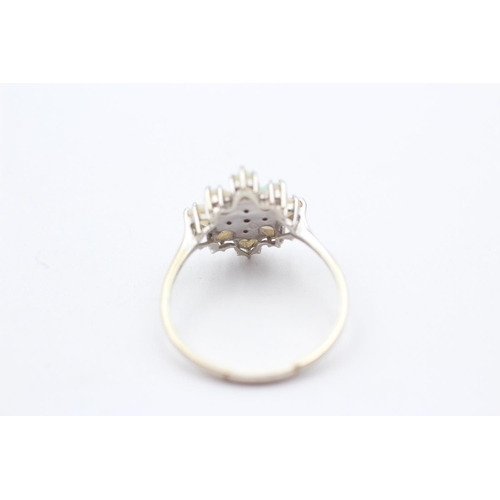 162 - 9ct White Gold White Opal & Ruby Cluster Ring (2.5g) Size  S 1/2
