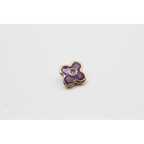 169 - 2 X 9ct Gold Amethyst And Diamond Set Matching Pendant And Earring Set (2.2g)