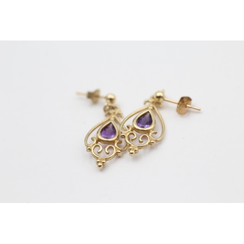 21 - 9ct Gold Amethyst Set Matching Earrings And Pendant Necklace Set (2.9g)