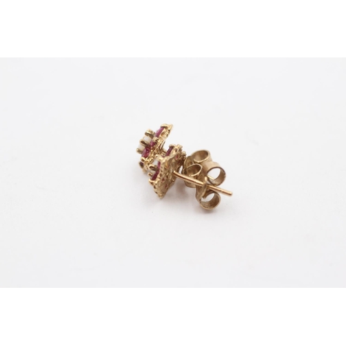 26 - 2 X 9ct Gold Ruby, Diamond And Opal Set Stud Earrings (2.2g)