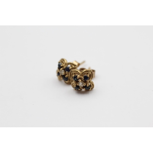 27 - 2 X 9ct Gold Diamond And Sapphire Set Stud Earrings (2.7g)
