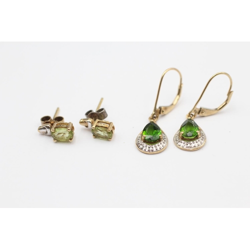 28 - 2 X 9ct Gold Diamond, Peridot, And Diopside Set Earrings (2.7g)