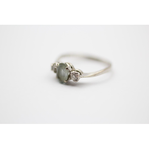 3 - 18ct White Gold Diamond & Aquamarine Three Stone Ring (2.7g) Size  N, bought as seen