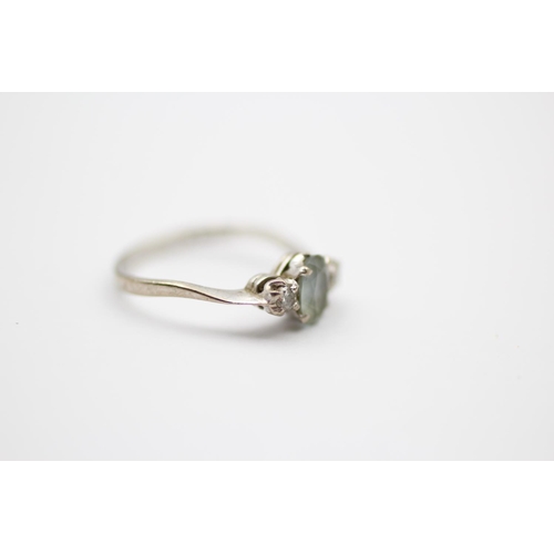 3 - 18ct White Gold Diamond & Aquamarine Three Stone Ring (2.7g) Size  N, bought as seen